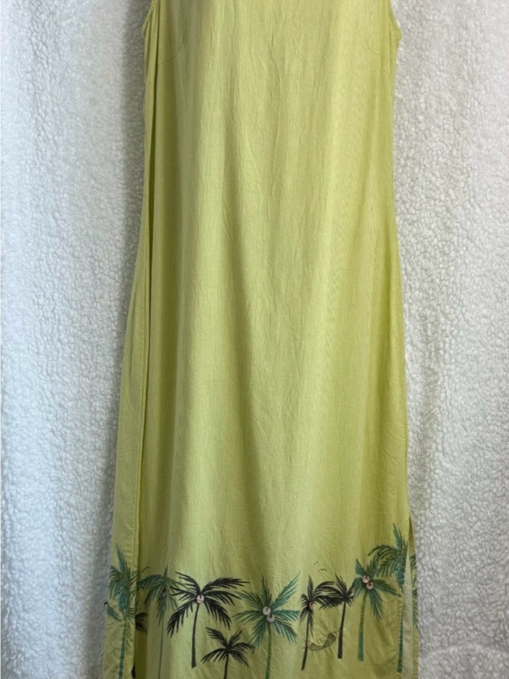 Line Two Dress/Coverup Women's Medium Green Palm Trees Vacation Beach Pool EUC